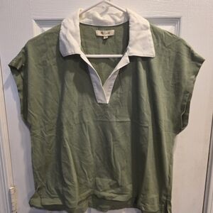 Madewell Olive Green Polo Tunic with White Contrast Collar